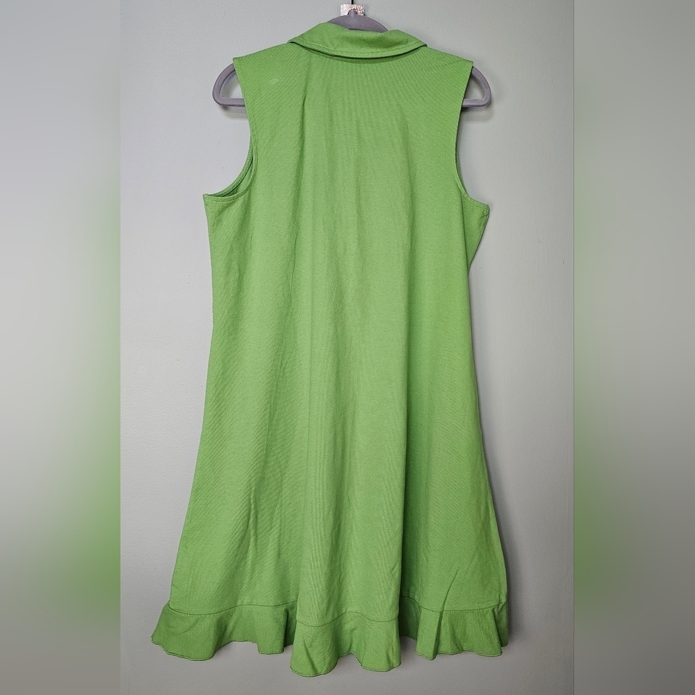 Isaac Mizrahi Live Green Sleeveless Polo Dress w Buttons, Collar, Ruffle Hem, L - Picture 4 of 9